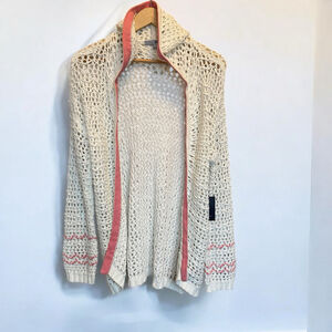 SWTR Sweater Crochet Open Front‎ Cardigan Top Size Small White Pink Hooded NWT
